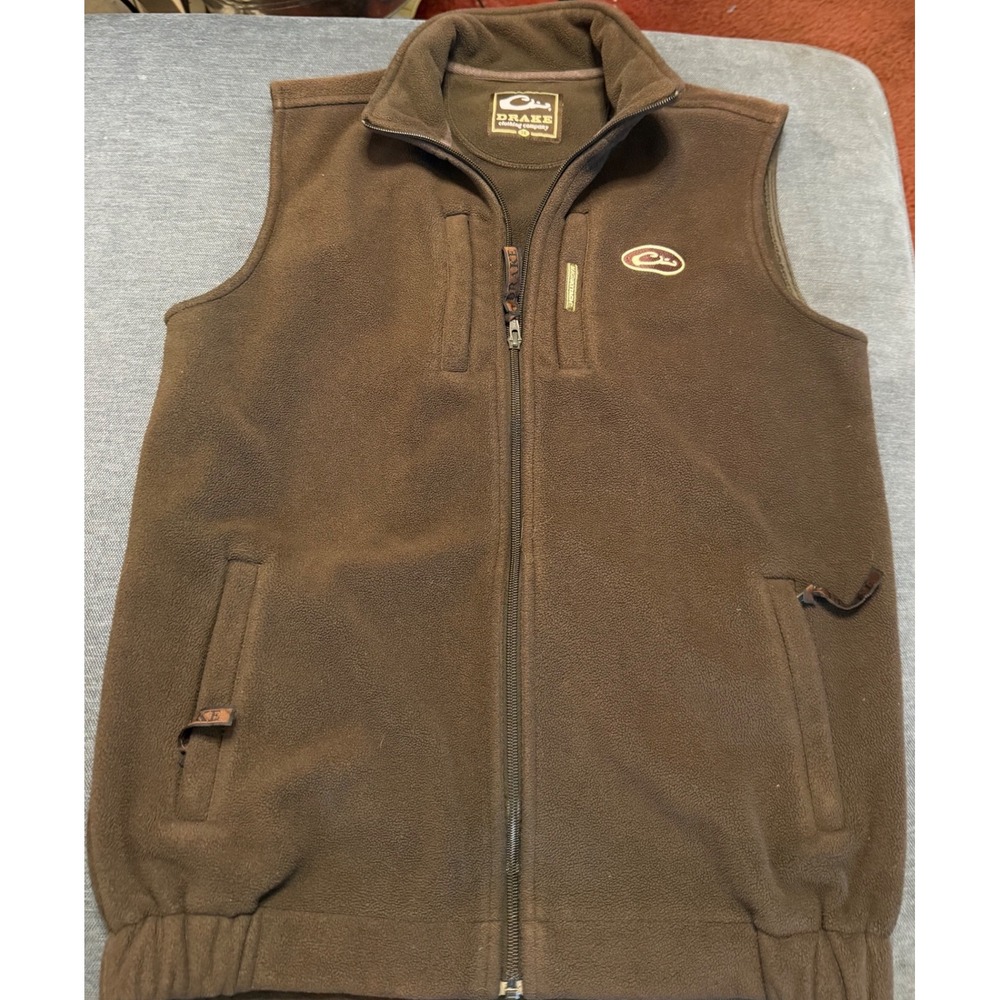 Drake Waterfowl Kids Brown Fleece Vest Magnattach Full Zip Hunting Size 16